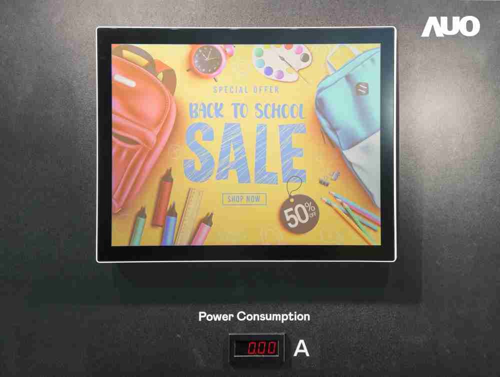 赏金国际展示胆固醇液晶超低耗能户外全彩显示器，，，ChLC（胆固醇液晶）以双稳态技术使静态显示零功耗，，具省电、、高彩度、、、、环保的特性，，还整合软硬件系统解决方案，，，可透过单一云端平台管理