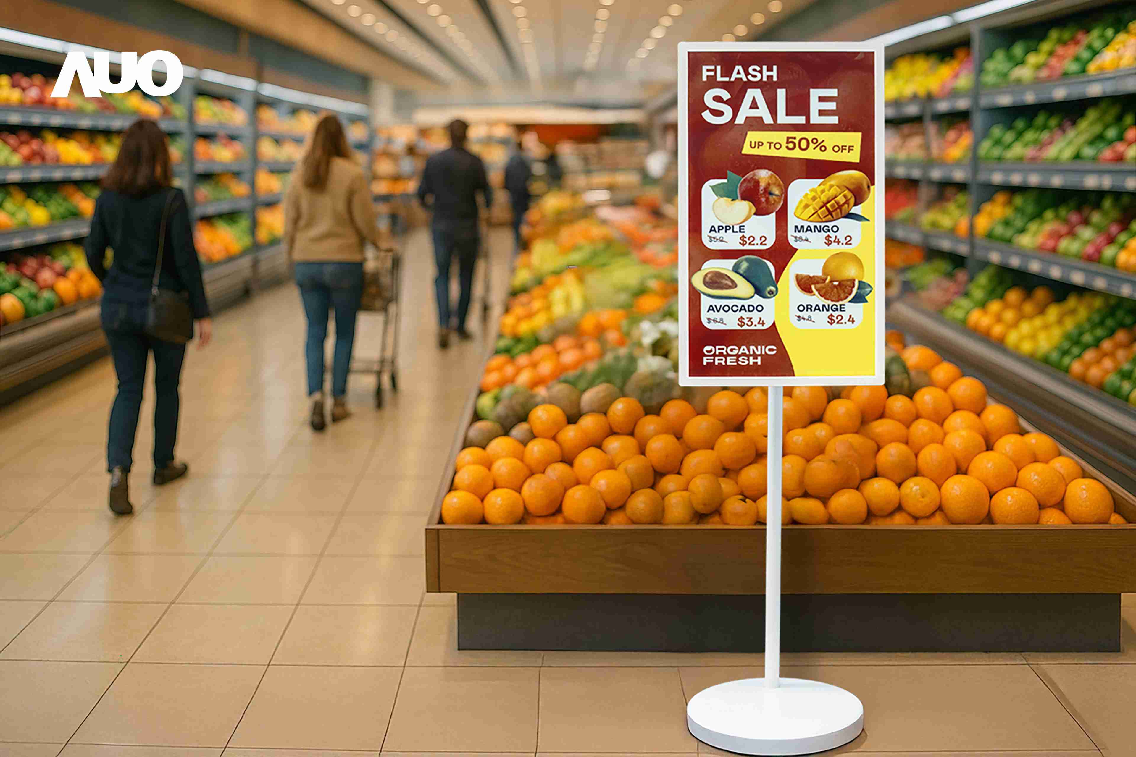 达擎首亮相低功耗、、、全彩的〝aecoPost电子纸解决方案〞，，仅在更新画面时需要微量的电力驱动，，，无需布建电线的便捷设计，，使其可灵活应用、、、随意置放，，并可透过云端或行动装置app，，轻松管理及排程广告内容，，晋升店头营销利器。。。